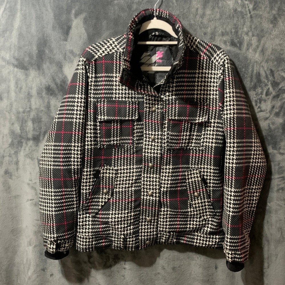 Powder Room Ski Snowboard Jacket Womens Med Black White Pink Houndstooth Plaid